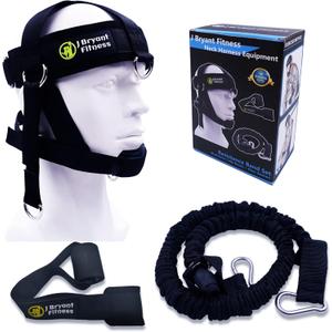 J Bryant Neck Harness Head - Weight Lifting with Resistance Tube Bands - Door Anchor Set Adjustable Neck Training Strap Exercise Equipment (Black-L(23"-25"))
