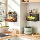 2 Tier Fruit Basket for Kitchen Counter, Stackable Onion and Potato Storage Basket, Wall Mounted Wire Basket with Wood Lid, Hanging Kitchen Storage Vegetable Organizer, 11.8 x 7.1 x 8.6 Inch