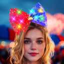 Asooll Light Up 4th of July Headband Red White Blue Bow Star Patriotic Hair Accessories for Women