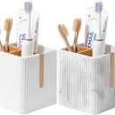 rejomiik Toothbrush Holders for Bathrooms Countertop, 3 Slots Electric Tooth Brushing and Toothpaste Storage Organizer Stand for Toiletries and Beauty Accessories, Marble White