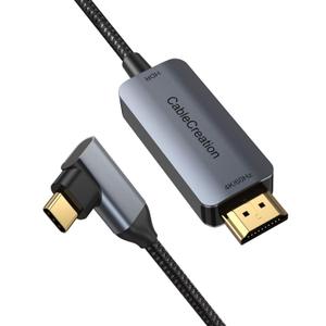 Angle USB C to HDMI Cable 4K@60Hz, CableCreation 6ft Right Angle Type-C to HDMI Adapter Support HDR 18Gbps, Compatible with iPhone 16 Pro Max Plus, MacBook Pro Air iPad Pro, XPS, Galaxy S24 Steam Deck