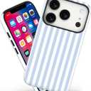 Magnetic for iPhone 17 Pro Case Cute Stripes Phone Case, Shockproof Slim TPU and Hard PC Protective Phone Cover Compatible with MagSafe Designed for Women Girls, Blue and White