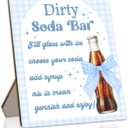 She's Ready to Pop Dirty Soda Bar Sign with Instructions, Blue Bow Wooden Tabletop Sign for Gender Reveal Party, Cola Theme Baby Shower Party Decor, 8x10 Inch
