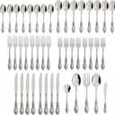 Oneida Silverware Set For 8, Wordsworth 45-Piece with Serving Utensils, Service For 8, Ornate Pattern, Mirror Finish, 18/0 Stainless Steel, Dishwasher Safe, Knives Spoons and Forks (Silver, 45 Pieces)