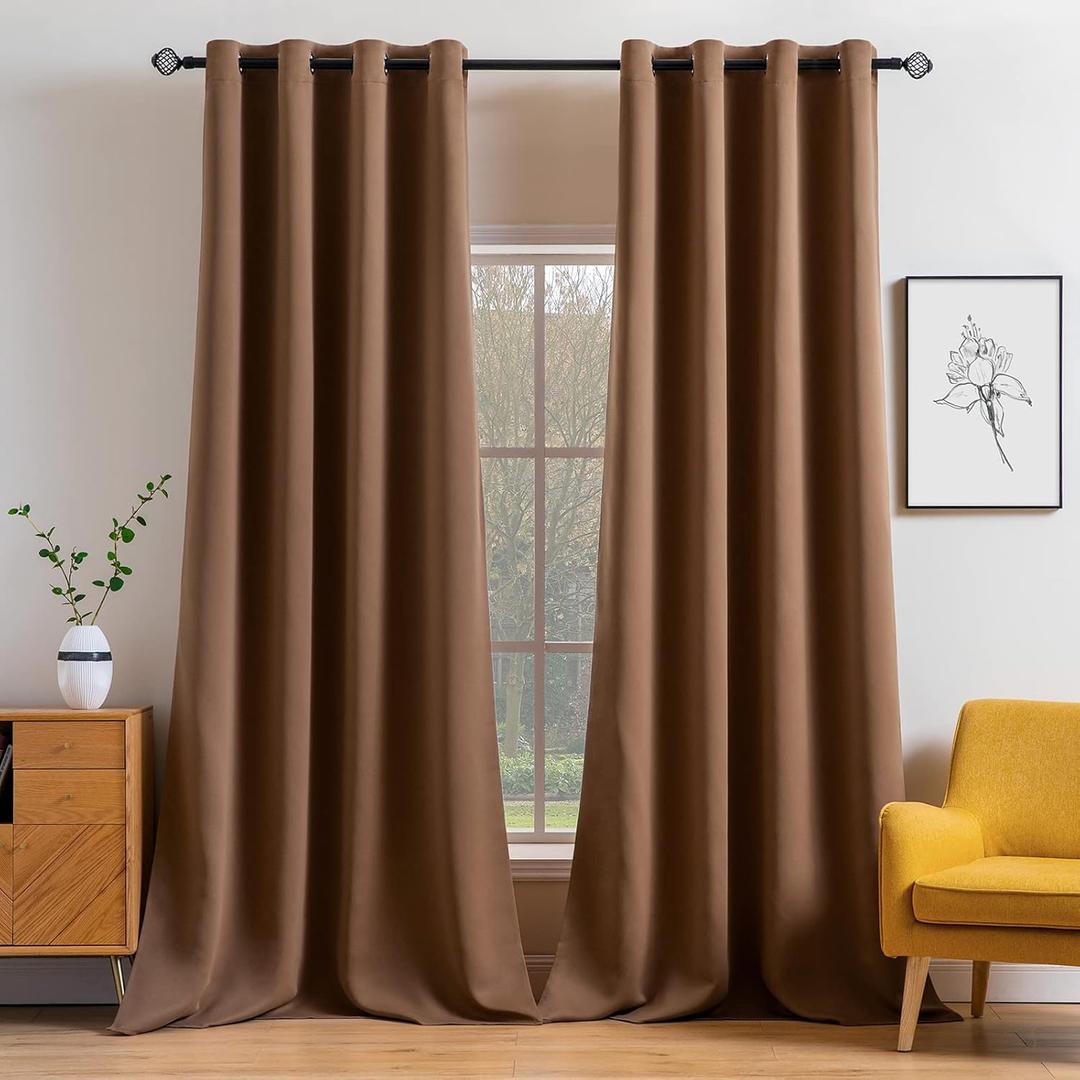 MIULEE Blackout Curtains for Bedroom Living Room Thermal Insulated Room Darkening Grommet Top Solid Light Blocking Drapery Set of 2 Window Panels 52 x 96 Inches Mocha
