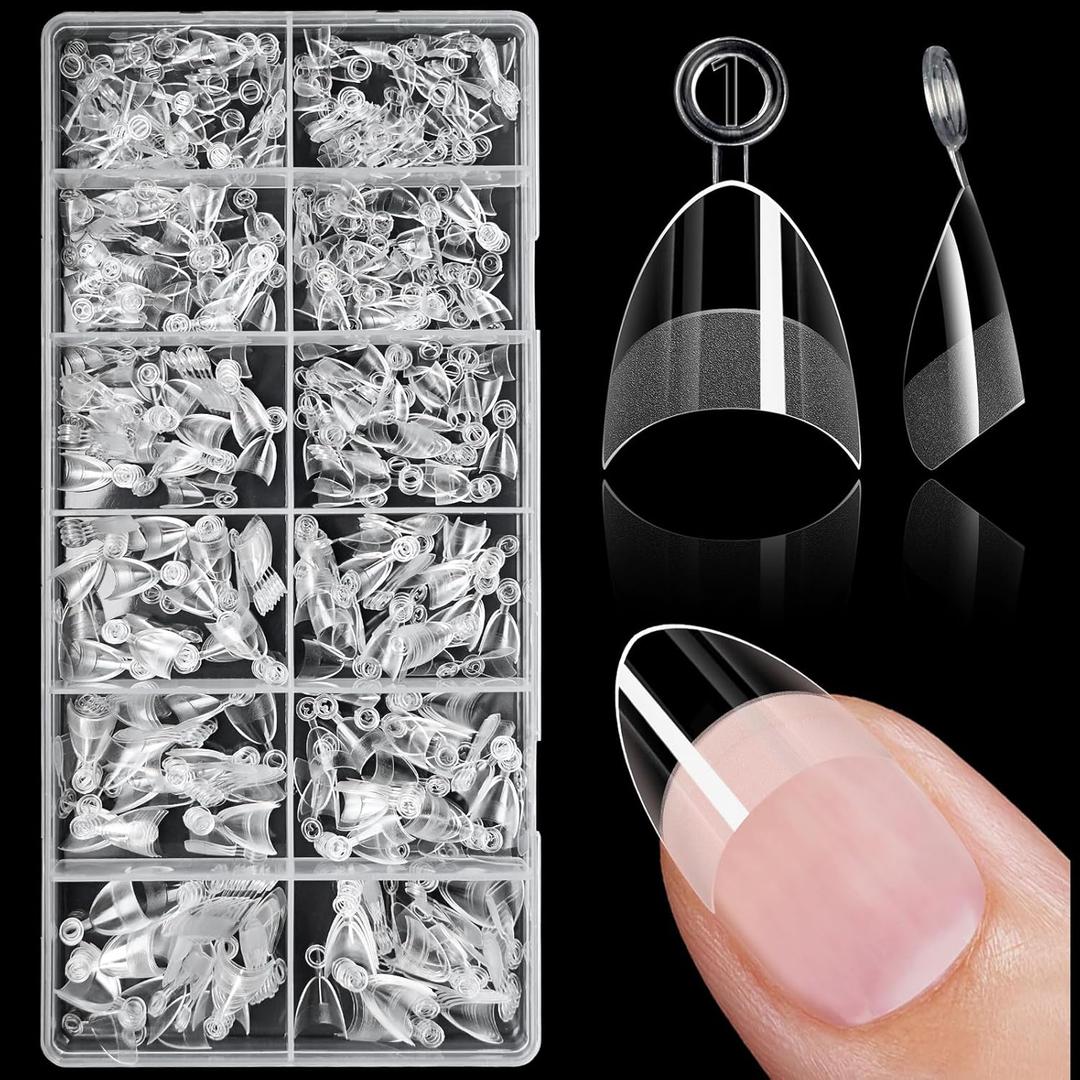 600PCS Short Gel Nail Tips Almond Press on Nails Clear Acrylic Nail Tips Almond Fake Nails, 12 Sizes Half Cover Soft Gel Nails Tips Kit for False Nails Extension Artificial Fingernails -B