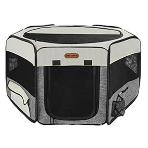Dog Playpen, Portable Pet Play Pen Foldable Carrying Case, Puppy Pens Outsid for Small Cat Indoor/Outdoor, Removable Mesh Shade Cover (Grey), Large 