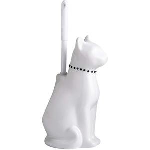 Cat Toilet Brush Holder - Ceramic Whimsical Feline Design with Wide-Mouth Storage, Black Toilet Bowl Brush and Holder Set Cute for Bathroom Ground, Easy-Clean Cat Lover Gift (White)