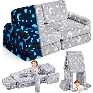 IFNOW Modular Kids Play Couch,Toddler Couch Kids Sofa,Child Sectional Sofa,Bedroom and Playroom Furniture for Toddlers,Convertible Foam and Floor Cushion for Boys and Girls,Glow in The Dark,Star