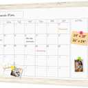 4 THOUGHT Whiteboard Calendar 36" x 24" Magnetic Dry Erase Board Wood Frame Wall-Mounted Monthly Planner White Board Decorative Notice Board for Office School Home, White Vintage