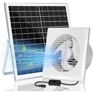 Solar Powered Exhaust fan, 20W Solar Panel + 8" Ventilation Vent Fan for Outside Greenhouse, Chicken Coop, Shed, Pet House