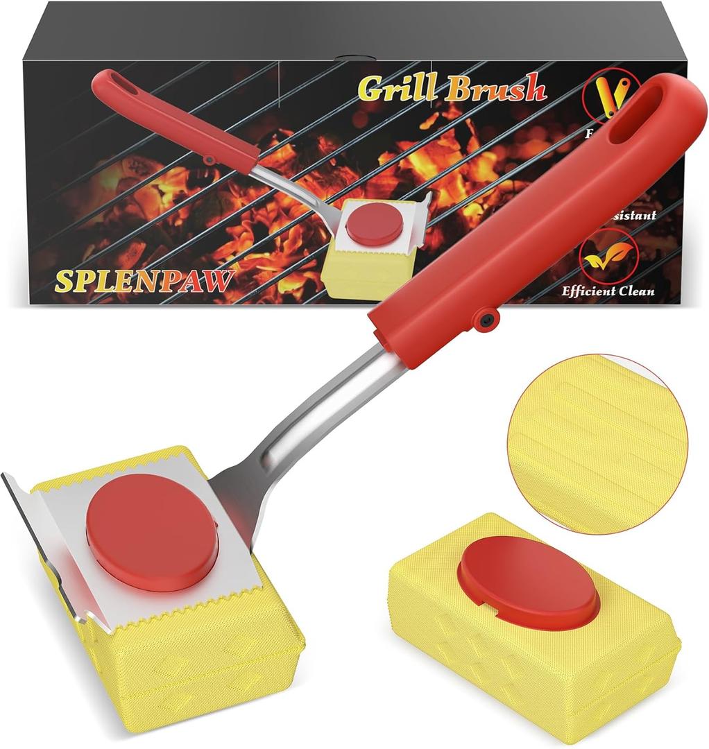Grill Brush Bristle Free, Steam Grill Cleaning Brush with Scraper, One-Fit-All for All Grate Type, BBQ and Teppanyaki Accessories Cleaner for Outdoor, Two Replaceable Heads