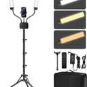 Selfie Light with 75'' Tripod Stand, Dimmable 3 Color LED Dual Arms Ring Light with Phone Holder & Carry Bag for Lash Tattoo Video Photography 45W 95CRI Tripod Floor Lamp