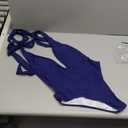 CUPSHE One Piece Swimsuit for Women Bathing Suit Cut Out Cross Back Tie Deep V Neck Ruched High Cut (Dark Blue, M)