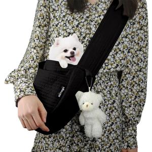 NATUYA Small Dog Carrier Sling Cat Sling-Dog Slings for Carrying Small Dogs-Adjustable Strap Hand Free Pet Puppy for Outdoor Traveling Subway (Black, Canvas-Adjustable Strap)