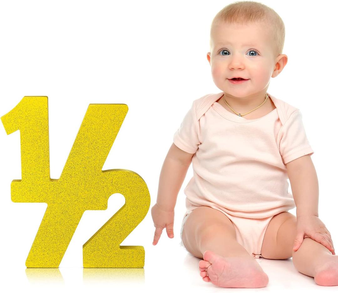 Chunful Half Number Sign Glitter 1/2 Baby Birthday Party Supplies Half Birthday Decorations Freestanding 6 Month Photo Prop Decorative Wooden Numbers for Table Centerpieces Baby Boy Girl(Gold)