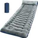 Camping Sleeping Pad, 9.2R-Value Ultralight Camping Mat with Pillow Built-in Foot Pump Inflatable Sleeping Pads Compact for Camping Backpacking Hiking Traveling-Lined Version Grey (Thick Grey Velvet)