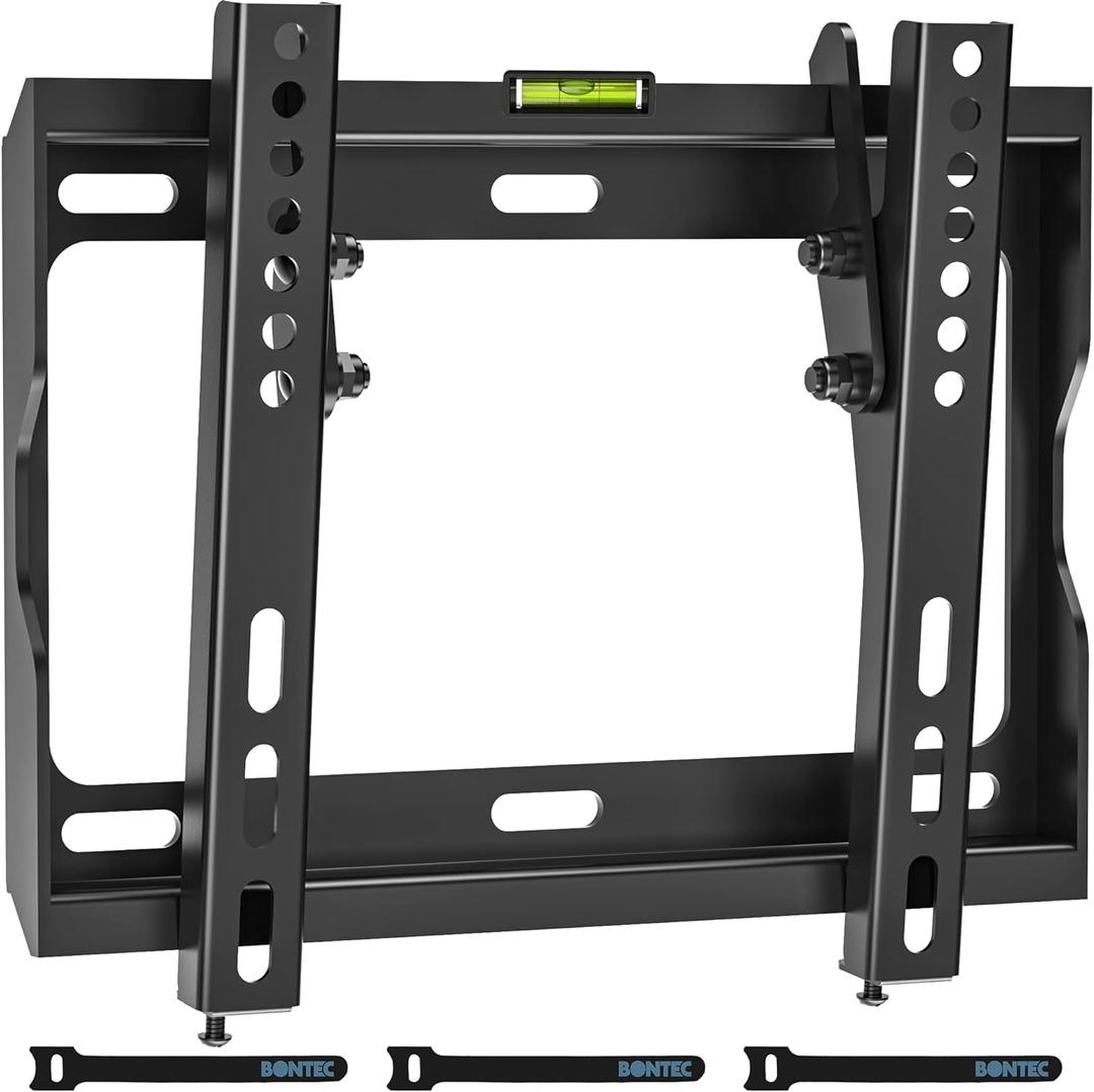 BONTEC TV Wall Mount Bracket, Fixed for 17-45 inch LED, OLED, LCD Flat Screen TVs up to 66lbs, Low Profile Ultra Slim Tilt Mount, Max VESA 200x200mm, Easy Installation, Fits 8" Wood Studs