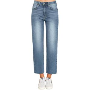 KDF Women's Cropped Straight Leg Jeans - High Waisted Jeans for Women 7/8 Length Denim Pants with Crop Hem (14, #0922_light Blue(frayed Raw Hems)), Size: 14