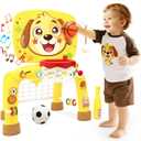 Toys for 1 Year Old Boy - Toddler Basketball Hoop & Soccer Goal & Baseball Activity Center with Light Sound Music, Puppy Montessori Sports Toy, Christmas Birthday Gift for Baby 12-18 Months, Yellow