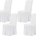 CHUN YI White Chair Covers for Dining Room Set of 4, Universal Stretch Dining Room Chair Covers with Skirt, Removable Parsons Chair Slipcover for Kitchen Wedding Party Banquet (4Pcs)
