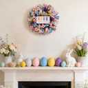 TEMPUS 22" Happy Easter Wreath for Front Door - Colorful Mesh Ribbon Door Hanger with Wooden Sign & Yellow Daisies - Vibrant Spring Porch Decor (Multicolor)