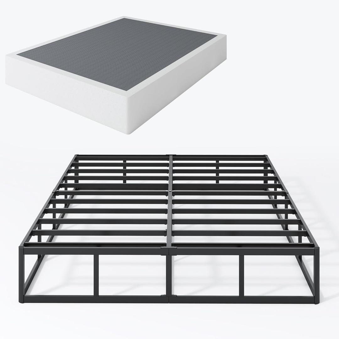 Box Springs King 9 Inch High Profile King Size Box Spring Strong Metal Frame Mattress Foundation with Fabric Cover, Box Spring King Size Bed, Easy Assembly
