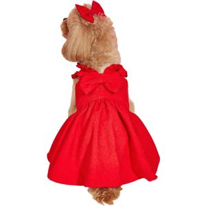 GORGLITTER Bow Dog Dress Ruffle Trim Princess Dress Pet Clothes with Bow Clip Red Large