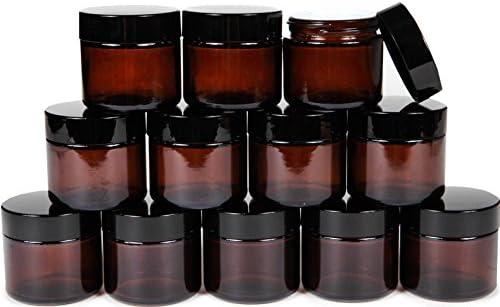 Vivaplex, 20, Amber, 2 oz, Round Glass Jars, with Inner Liners and black Lids
