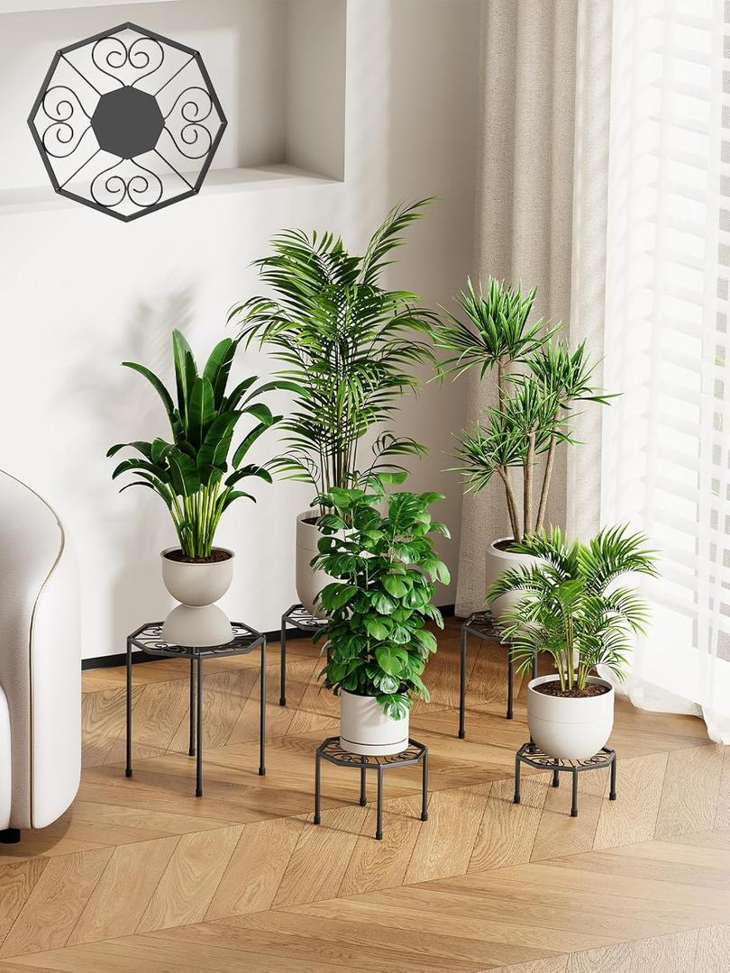 5-Pack Metal Plant Stands for Outdoor Indoor, Anti-Rust Iron Flower Pot Stand, Heavy Duty Plant Pot Shelf for Multiple Plant, Decoration Racks for Home, Patio & Garden (Black)