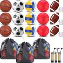 Leyndo 18 Pcs Multi Sport Balls Set for Kids,Official Size Soccer,Baseball,Basketball,Playground Ball,Football,Volleyball with Sport Equipment Bag Pump for Teens Adult Back to School (Maroon)
