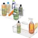 mDesign Large Plastic Divided Portable Storage Organizer Caddy Tote Basket Bin with Handle for Kitchen, Pantry, Countertop, Cabinet, Cupboard - Ligne Collection - 2 Pack - Clear