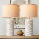 PARTPHONER 23" Modern Ceramic Table Lamp Set of 2, Table Lamps for Living Room, Rustic Farmhouse Bedside Lamps Nightstand lamp for Bedroom, White Desk Lamp for End Table Home Decor Beige