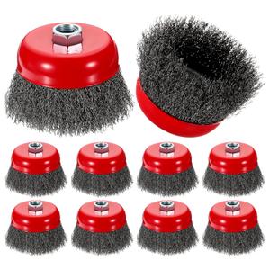 Wire Brush for Angle Grinder (4"/100mm) 10Pack, Crimping Steel Wires 0.012" (Carbon Steel) Wire Wheels with 5/8 Inch-11 Threaded Arbor - for Rust, Cleaning, Deburring on Cast Iron
