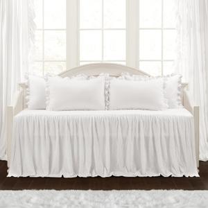 Lush Decor Ruffle Skirt Daybed Cover 5 Piece Set 39" W x 75" L, White -White Bedding Set - Daybed Comforter Set - Ruffled Bedding - Coquette Decor