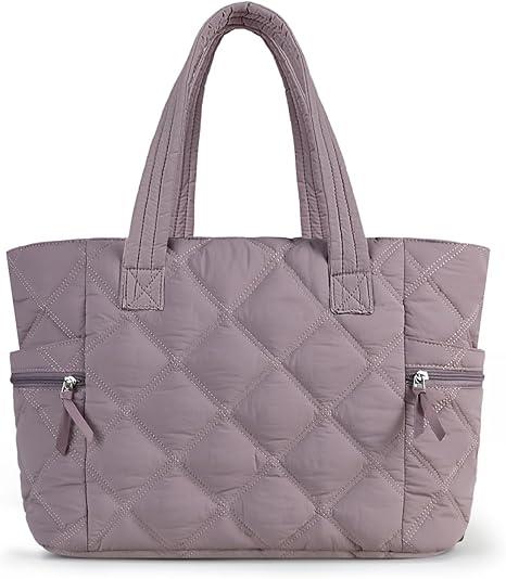 Prite Quilted Tote Bag for Women, Lightweight Puffer Tote with Zipper, Travel Work Nurse Gym Bag