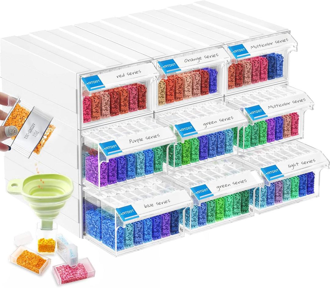 ARTDOT Storage Containers for Diamond Painting, 9 Pack Stackable Craft Storage Organizer 315 Slots Individual Containers for Diamond Art Beads Nail Pill Rhinestones Seed