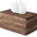Ilyapa Wood Tissue Box Cover Square - Rustic Farmhouse Black Wooden Tissue Holder