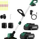 KIMO Weed Wacker Cordless Battery Powered w/ 2 x 2.0Ah Batteries, 2-in-1 String Trimmer & Edger with Charger & Wheels, 12 inch Dual-Sided Cutting Lines (10Pcs), Electric Weed Eater 20V for Lawn Yard