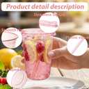 16oz Disposable Stemless Glasses With Strawless Sip Lids and Straws,PET Disposable Drinking Cups,Clear Plastic Wine Glasses for Parties Birthday,Wedding,Meeting,Party Supplies. (50, Pink)