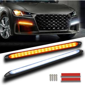 Qasim DRL LED Strip Car Daytime Running Light 9.25in White Automobile Decorative Lights Yellow Streamer Flow Turn Signal Light Tail Light Strip Bar 12V (2Pcs, 23.5cm)