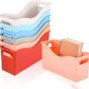 6 Pack Plastic Book Binder Holders, 6 Colors Classroom Storage Bins with Handles, Stackable Organizing Bins for Library Home Office, 13.6X5X7.1 Inch