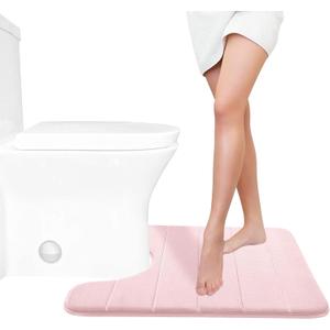 Yimobra Memory Foam Toilet Bath Mat U-Shaped, 24 X 20 Inches,Soft and Comfortable, Super Water Absorption, Non-Slip, Machine Wash and Easier to Dry for Bathroom Commode Contour Rug, Pink
