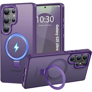 HuwaiH Magnetic Stand for Samsung Galaxy S25 Ultra Case, Military-Grade Protection, Anti-Fingerprint Anti-Scratch Translucent Matte Phone case for Samsung Galaxy S25 Ultra(Purple)