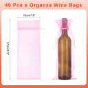 PATIKIL 14 x 5 Inch Organza Wine Bags, 40 Pcs Gift Wrap Bags Sheer Mesh Wine Bottle Bag Drawstring Pouches Reusable for Party Wedding Favors, Pink