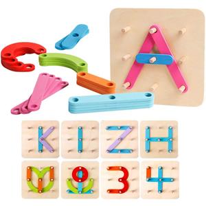 kizh Wooden Letter and Number Construction Activity Set Educational Preschool Toys Shape Color Recognition Pegboard Sorter Set Board Blocks Stack Sort for Toddler Kids Boys Girls Toy