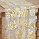 Artoid Mode 3PCS Beige Gold Dahlia Flower Gauze Table Runner 120 Inch 10FT, Glitter Metallic Foil Seasonal Sheer Dining Holiday Table Decor for Home Party
