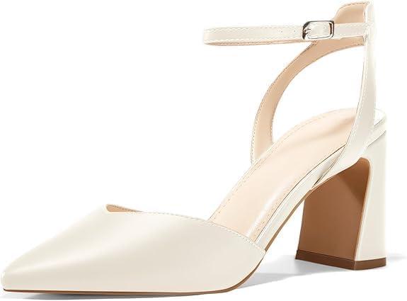 Juliet Holy Womens Closed Toe Heels Chunky Block Heel Ankle Strap Pumps Slingback Heeled Sandals, 7