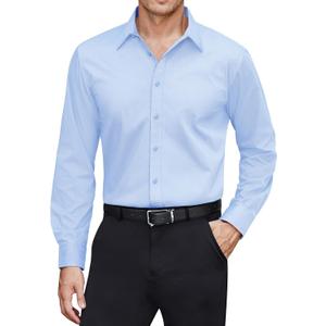 J.VER Men's Dress Shirts Stretch Stain Shield Long Sleeve Solid Formal Shirt Business Casual Button Down Shirts (Medium, Blue)