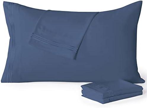 YIYEA King Pillow Cases Set of 2.Ultra Soft 1800TC Hotel Quality Double Brushed Microfiber Embroidered Pillowcases, Envelope Closure, Fade Resistant (20"x36", Denim)